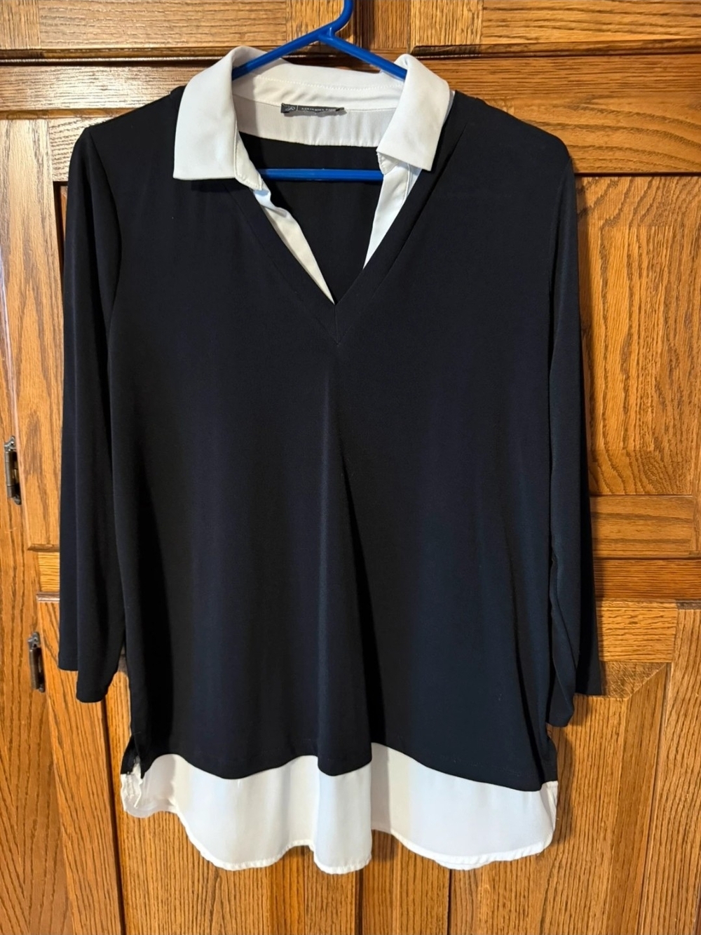 Adrianna Papell Black Top with White Collar and Hem